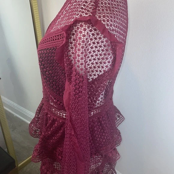 NWOT Retail $435 Self-Portrait Red SELF-PORTRAIT Dot Mesh Tiered Mini Dress - Picture 5 of 9